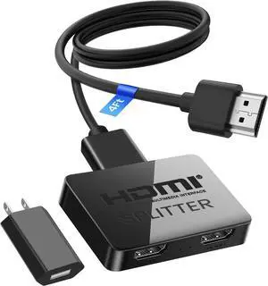 4K HDMI Splitter 1 in 2 Out with Power Adapter and 4Ft Hdmi 2.0 CableMirror 1 Source Screen to 2 Display Devices-Not for Extended Display 1x2 HDMI Splitter Compatible with PS4 HDTV Monitor