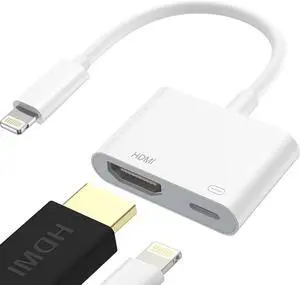 Lightning to HDMI Adapter [ MFi Certified] HDMI Digital AV Adapter 1080P Sync Screen Cable with Charging Port Compatible with iPhone on TV/Projector/Monitor No Power Needed