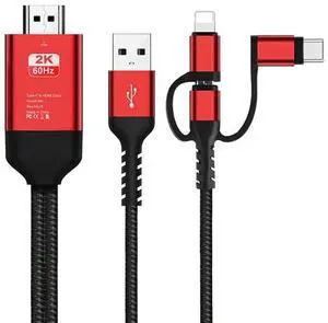 3 in 1 2M Type-C to Hd MHL Cable Audio Video Cable Micro USB Projection for iPhone Android to TV/Projector HDTV