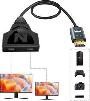 4K HDMI Splitter 1 in 2 Out with 1.6Ft Fixed HDMI 2.0 Cable-Mirror Display(Not Extended Screen) HDMI Cable Splitter 1 Male to 2 Female HDMI Monitor Splitters Support 1080P 3D for HDTV PS4 Projector