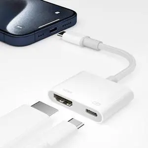 USB C to HDMI Adapter for iPhone 15 to TV [MFi Certified] 2 in 1 Type C With 100W Fast Charge Digital AV 4K HDMI Converter for iPhone 15/15 Pro to HDTV Projector