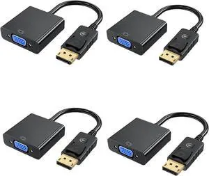 Display Port to VGA Adapter Gold-Plated DP to VGA Converter(Male to Female) Compatible with Desktop PC Computer Laptop HDTV Projector (4PCS)