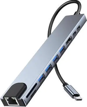 USB C Hub Ethernet HDMI Adapter 10 in 1 Laptop Docking Station with 4K HDMI RJ45 Ethernet SD/TF Card Reader USB 3.0/2.0 PD 100W LAN USB-C Dongle for MacBook Pro/Air iPad Pro XPS etc