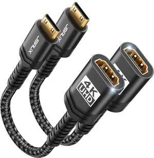 Mini HDMI to HDMI Adapter 2Pack Mini HDMI Male to HDMI Female Cable with 4K 60Hz HDR 3D 18Gbps Compatible with Camera Camcorder Graphics Card Raspberry Pi Zero W Laptop Tablet-Black