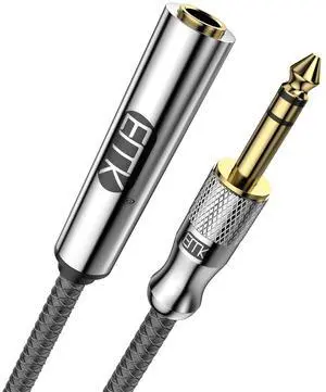 Premium 1/4 (6.35mm) Male to Female Stereo Extension Cable (4Ft/1.2M) - Gold-Plated Quarter Inch Headphone/Guitar/Audio Extension Cord for Studio Equipment Amplifiers & Instruments