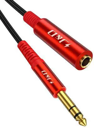1/4 Inch Extension Cable 6.35 mm Stereo Male to Female Gold Plated Connectors Durable PVC and Copper Professional Audio Extender for Headphones Guitars Home Theater Red 3 feet