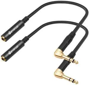Right Angle 1/4 Inch TRS Male to 1/4 Inch TRS Female Cable 6.35mm Stereo Headphone Guitar Extension Cord Adapter 1 FT 2 pcs
