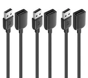 3-Pack USB Extension Cable - 6ft Male to Female USB Extender Cable USB2.0 Extension Cord 480Mbps Black