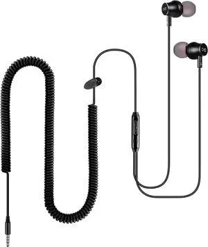 Extra Long Earbuds for TV & PC with 12FT Spring Coiled Extension Cable Volume Control & Mic in-Ear Wired Headphones for 3.5mm Audio Output Devices ChanGeek CGS06