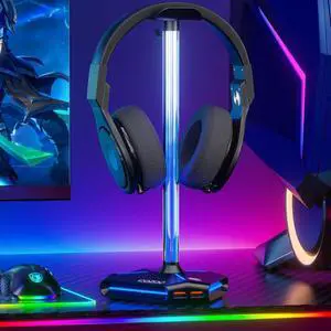 COZOO RGB Headphone Stand with 2 USB2.0 Extension Charging Port Extender Cord Headset Stand Holder for Gamer Desktop Table Game Earphone Accessories PC Gaming Accessories for Gamer Gifts for Boyfriend