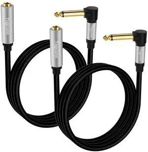 2 Feet Right Angle 1/4 inch TS Extension Cable 2-Pack 6.35mm 1/4 TS Male to Female Mono Adapter JackQuarter inch Headphone Guitar Extension Cable Hi-Fi Sound Gold Plated Connectors