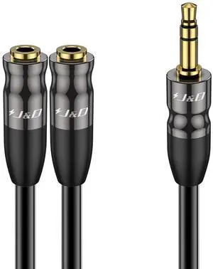 Headphone Splitter 3.5 mm Audio Stereo Y Splitter Cable 1/8 inch TRS Male to Dual 1/8 inch TRS Female Headphone Jack Adapter Aux Extension Cable for Phone/PS4/Switch/Tablet 2 feet