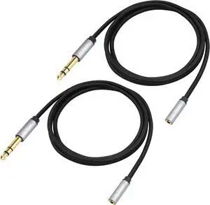 1/4 to 3.5mm Headphone Extension Cable 5FT- 6.35mm Quarter inch Male to 1/8 inch Female Stereo Jack Audio Adapter for Amplifiers Speaker Guitar Amp Home Theater Mixing Console (1.5m-2PACK)
