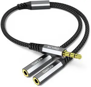 Headphone Splitter 3.5mm Male to 2 Female Ports 1ft/0.30m Extension Cable for PS4 PS5 Xbox Switch PC Gaming Headsets Phone Tablet & More