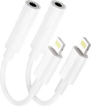 2Pack Lightning to 3.5mm iPhone Headphone Adapter Aux Audio Dongle with Aux Cord Headphone Jack Adapter Compatible with iPhone 14 13 12 11 X XS 8 7  MFi Certified