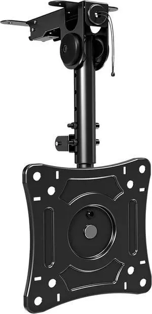 Folding Under Cabinet TV Mount - Flip Down & Swivel TV Bracket Fits 13-32 LCD Screens up to 22 Lbs VESA 75x75 & 100x100mm Space Saving Height Adjustable Under Counter Monitor Mount MU0049