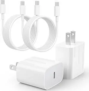 20W USB C Fast Charger Compatible with iPhone 16/16 Plus/ 16 Pro Max/ 15/ iPad Pro 2Pack PD USB C Charger Block with 6FT Type C to C Cable