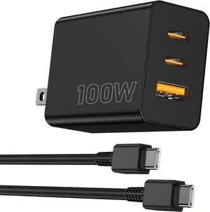 100W USB C Charger Block 3 Port GaN+ USB-C Wall Charger 100watt Type C Multi Port Power Super Fast Charging Block Adapter&6FT Cable for iPhone 17/16/15 Air Pro Max Plus iPad  Galaxy MacBook