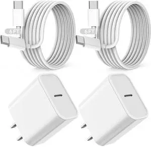 Fast iPad Charger iPad Charger Fast Charging 2Pack Wall Chargers Plug Adapter Type C USB C to C Cable Cord 6ft for iPad Pro 12.9 iPad Pro 11/13inch(M4) iPad Air 5th/4th iPad mini 6/7 iPad 10/11th(A16)