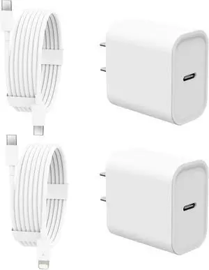 iPad Charger 2 Pack 20W Fast Wall Charger Block with 6FT Lightning & USB-C Cable - iPad Fast Charging for iPad Pro 13/12.9/11 in (2024-2018) iPad iPad mini iPad Air 1/2/3 Airpod All iPad Models