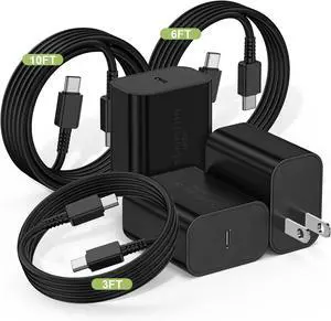 45W Super Fast Charger USBC for  Galaxy S25 S24 S23 S22 S21 Ultra/Plus 3+6+10FT Type C Charger Fast Charging Cable Cord &Android Charger Block for Tab S10 S9 S8 S7 iPhone 16/15(Pro Max/+) iPad