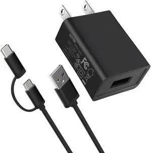 UL Listed Fast Charger for Old and New Kindle Fire Tablets (Designed for use with All Fire Tablets and All Kindle E-Readers)-6.6Ft USB to Micro-USB and USB-C 2IN1 Braided Cable