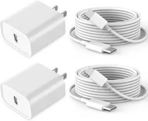 Fast Charging for iPhone 17 16 15 Charger 2Pack 20W USBC Wall Charger Travel Plug Block Phone 16e Charging Cable for iPhone 17 Air/17 Pro/17 Pro Max/16 Pro/16 Pro Max/16 Plus/15/15 Pro/15 Pro Max/iPad