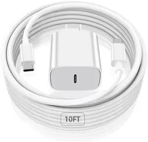iPad Pro Charger 20W USB C Fast Charger with 10FT Long Fast Charging Cord for iPad Pro 12.9 5th/4th/3rd 11 inch 3rd/2nd 13 inch M4 iPAD Air 5th/4th Generation/13/11 M3 M2 iPad 10th/11th(A16) Mini A17