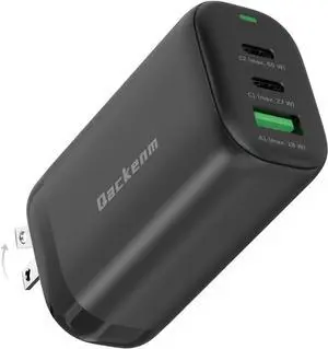 65W USB C Charger Block 3 Ports GaN USB C Wall Charger Foldable Fast Charging for MacBook Pro/Air  XPS iPhone 17/16/15/14/13 iPad Pro/Air Galaxy S24/S23 Pixel Steam Deck (Black)