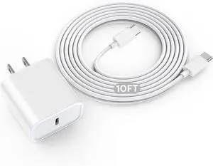 10FT  iPad Charger Fast Charging 20W USB C Fast Charger Adapter 10Foot Long USB Type C to C Cable Cord for iPad Pro 12.9 iPadPro 11/13inch(M4) iPadAir 5th/4th iPadmini 6/7 iPad10/11th A16