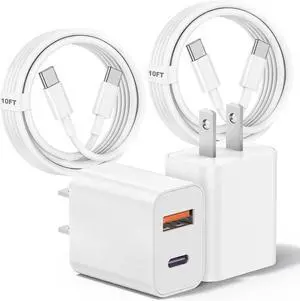 [10FT+10FT] for iPhone 17Air 16e 15 Dual Port 20W PD Fast Charger 2Pack USB C Wall Charger Adapter with Extra Long USB C Fast Charging Cable for iPhone 17Air 16 15 /Pro/Pro Max/Plus iPad and More