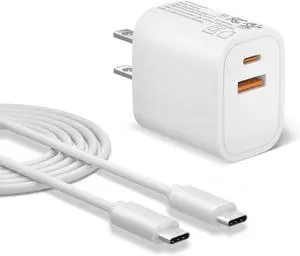 20W Type C Fast Charger with 2 Ports for  Galaxy Tab A9+ 12.4 A8 10.5 A7 10.4 Tab S10+/S10 Ultra/S9/S8/S9+/S9Ultra/S9 FE/S8+/S8 Ultra SM-X210/X200/X700/X800 SM-T500/T220 with 3A Fast Cable