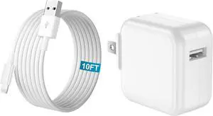 iPad Charger Fast Charging 10FT 12W USB Charger Block Foldable Plug with 10FT USB Fast Charging Cable for iPhone iPad 9th/8th/7th/6th/5th/4th Generation iPad mini 5/4/3/2/1 iPad Air 3/2/1