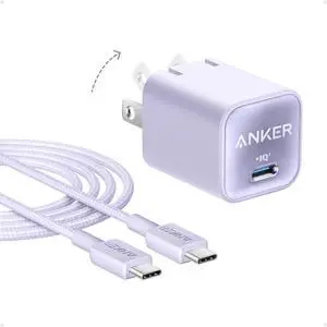Nano Charger USB C GaN Charger 30W PIQ 3.0 Foldable PPS Fast Charger for iPhone 17/16 and More Series Galaxy iPad Compatible with MagSafe (Violet)