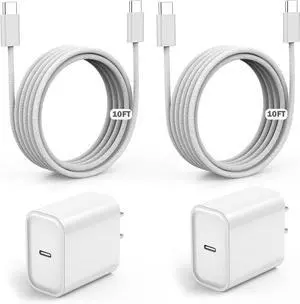 Fast Charger for iPhone 17 16  MFi Certified20W Type C Wall Charger Block with 10Foot USB C to C Woven Braided Cable for iPhone 17/17 Air/17 Pro Max/17 Pro/16/16 Pro Max/16 Plus/15/iPad/Airpods