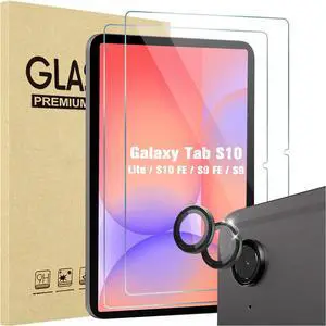 2 Pack Screen Protector for Galaxy Tab S10 Lite / S10 FE 2025 / Tab S9 FE 5G 2023 / Tab S9 11 inch + 2 Pack Camera Lens Protector Tempered Glass Film Compatible with S Pen -Gray