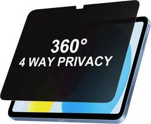 360° 4 Way Privacy Screen Protector for iPad A16 11 Inch 2025 11th/ 10th Generation 2022 (10.9 Inch) 360 Degree Anti-Spy Tempered Glass Film 9H Hardness 1 Pack