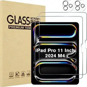 2+2 Pack Screen Protector for iPad Pro 11 inch 2024 (M4) A2836 A2837 A3006 with Camera Lens Protector Tempered Glass Film for iPad Pro 11 5th Gen -2Clear