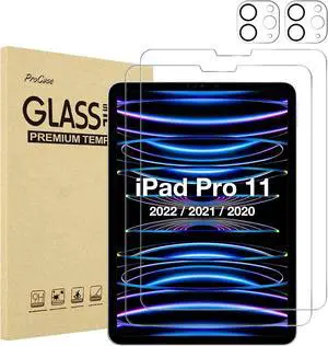 2+2 Pack Screen Protector for iPad Pro 11 inch 4th 3rd 2nd 2022 2021 2020 with Camera Lens Protector Tempered Glass Film for iPad Pro 11