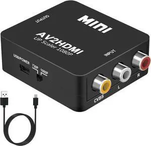AV to HDMI Converter RCA to HDMI Converter 1080P Mini RCA Composite CVBS Audio Video Converter Supports PAL/NTSC Compatible with PC/Laptop/Xbox /PS4 /TV/STB/VHS/VCR/Blue-Ray