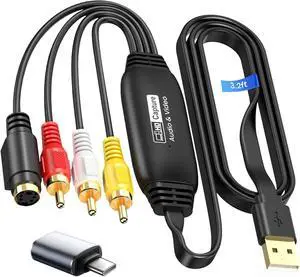 VHS to Digital Converter USB2.0 Video Cpture Card RCA AV to USB Audio Video Converter 1080P Video Capture Device Convert VHS VCR DVD to Digital Adapter Compatible with Windows Mac OS