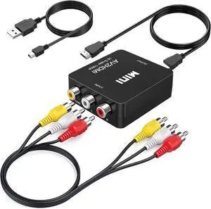 RCA to HDMI Converter RCA to HDMI Adapter 1080P Mini Composite CVBS AV to Hdmi Video Audio Converter Adapter for N64 Wii PS2 PS3 Xbox VHS(Not for TV with AV Port)
