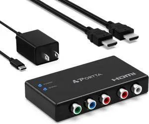 Component to HDMI Converter with HDMI Cable RGB 5 RCA YPbPr to Video Converter Support 1080p 60Hz for PS2 PS3 Xbox 360