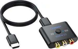 RCA to HDMI Converter - 16:9/4:3 Conversion 1080P AV to HDMI Adapter for Wii/PS1/PS2/N64/X-box/DVD/VCR Composite CVBS Video Audio Converter with HDMI Cable Supports PAL NTSC