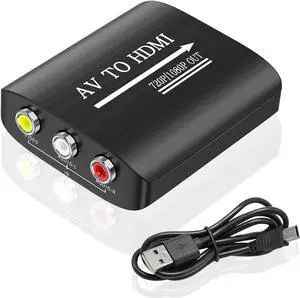 RCA to HDMI Converter AV Composite Video to Digital Video 1080p/720p Adapter Plug & Play No Driver Needed Supports PAL/NTSC/SECAM HD Video Output for TV CVBS DVD VCR