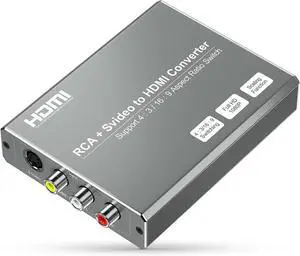 RCA Svideo to HDMI Converter with 4 : 3/16 : 9 Aspect Ratio Switch S-Video RCA to HDMI Adapter Support 720P/1080P Output Switch for VHS/VCR/DVD Player/Wii/PS1/PS2/N64/NGC/NES to View on HD TVs