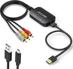 RCA to HDMI Adapter AV to HDMI 3RCA CVBs Composite Video Audio Converter Adapter for TV Stick/Roku/ TV/PC/Laptop/Xbox/HDTV/DVD (with hdmi Cable & USB Cable)