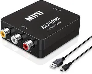 RCA to HDMI Converter AV to HDMI Adapter 1080P Mini RCA Composite CVBS Video Audio Converter Adapter for PAL/NTSC for Wii / PS2/ PS3/TV/PC/STB/Xbox VHS/VCR/Blue-Ray DVD Players