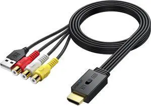 RCA to HDMI Converter with Aspect Ratio Switch (4:3/16:9) 1080P/720P AV to HDMI Composite CVBS Video Audio Adapter Supports PAL/NTSC for Wii/N64/PS2