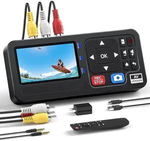 Portable VHS to Digital Converter with Remote Video to Digital Recorder Standalone for Recording VHS Tapes VCR DVR DVD Hi8 DV Player RCA CVBS TV Box Camcorder Gaming Consoles to USB SD Card
